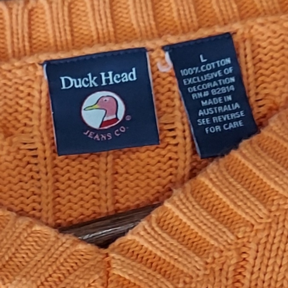 Duck Head Cable Knit V-Neck Cotton Preppy Sweater Large - Picture 6 of 6